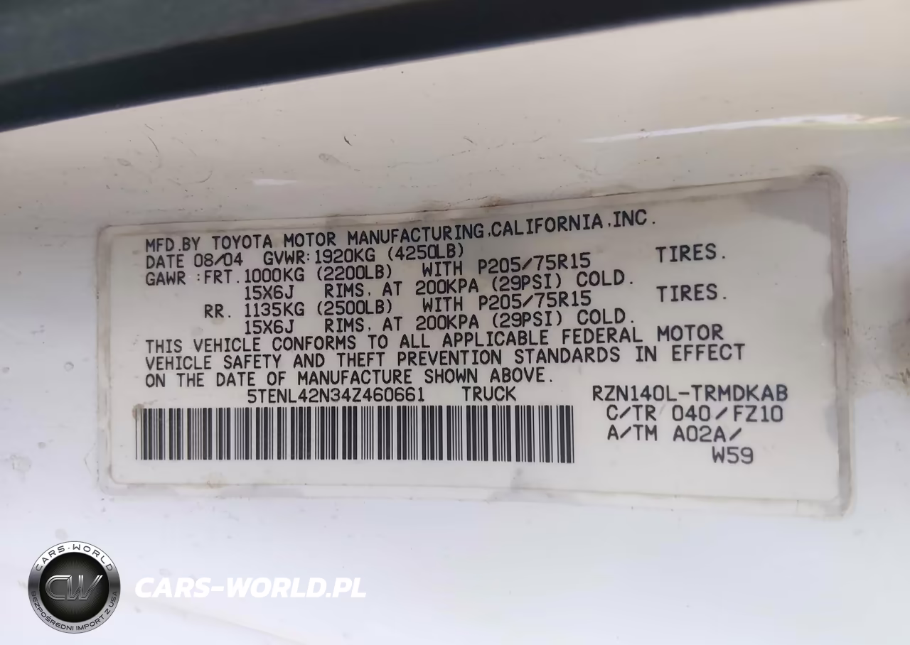 2004 Toyota Tacoma VIN:5TENL42N34Z460661 - 9