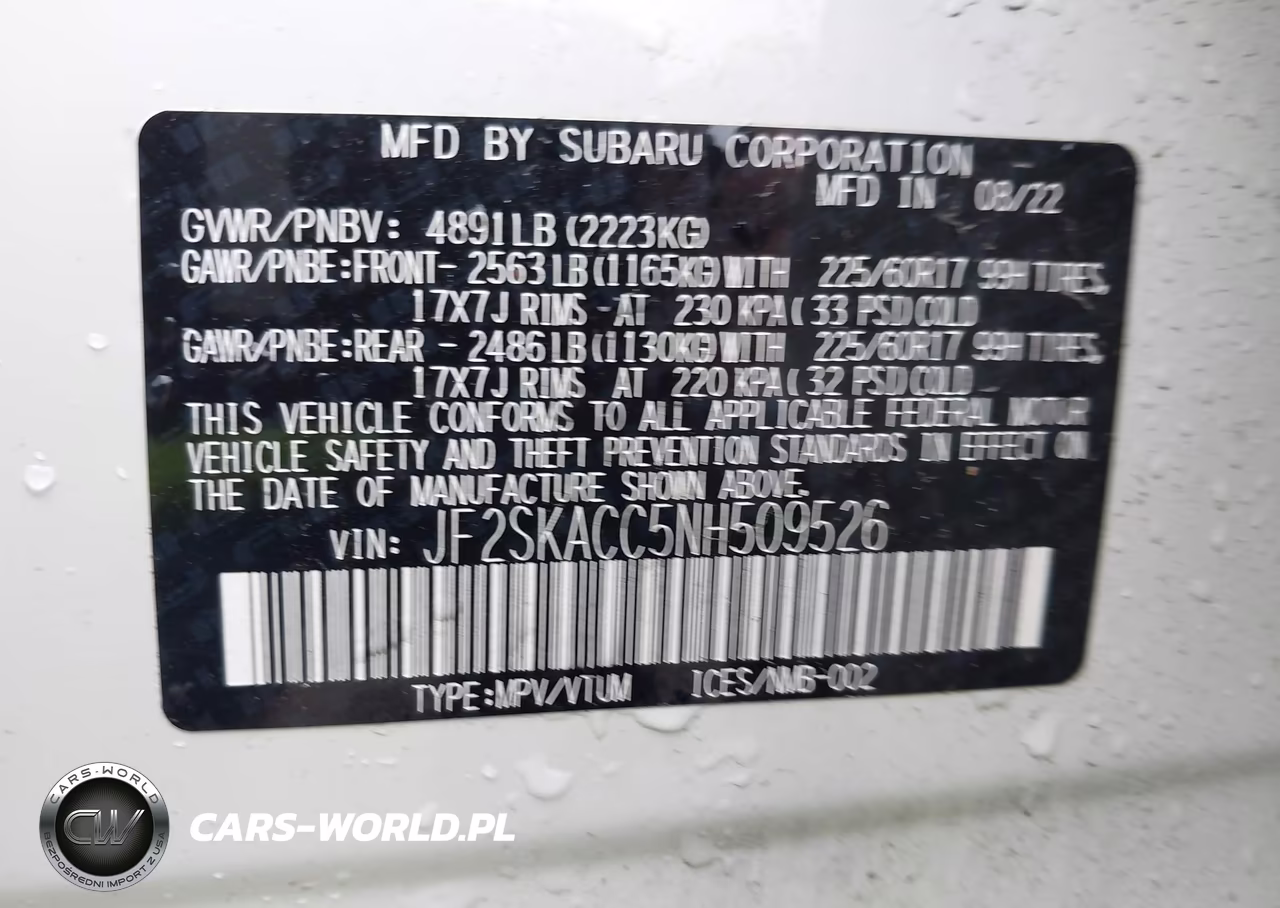 2022 Subaru Forester VIN:JF2SKACC5NH509526 - 9