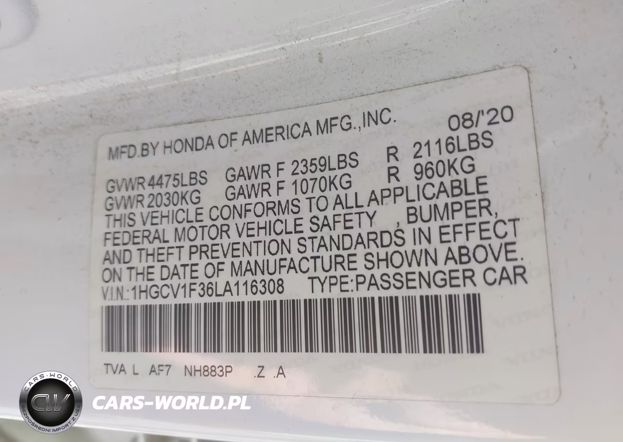 2020 Honda Accord Sport VIN:1HGCV1F36LA116308 - 9