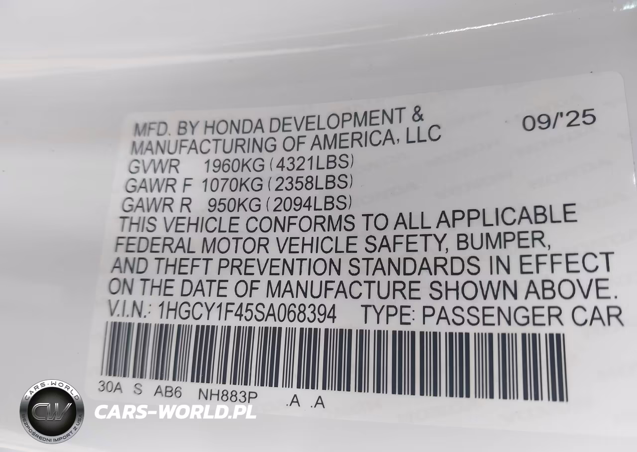 2025 Honda Accord Se VIN:1HGCY1F45SA068394 - 9