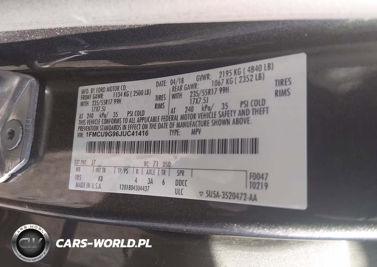 2018 Ford Escape Se VIN:1FMCU9G96JUC41416 - 9