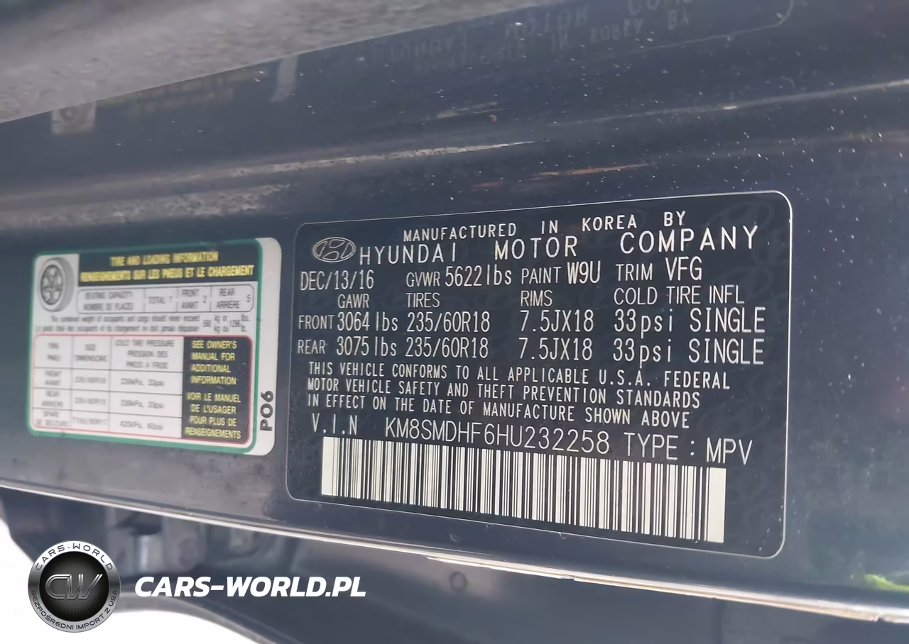 2017 Hyundai Santa Fe Se VIN:KM8SMDHF6HU232258 - 9