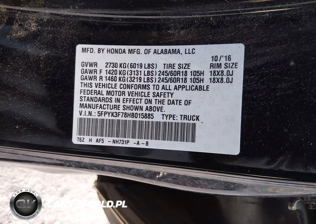 2017 Honda Ridgeline Rtl-E VIN:5FPYK3F78HB015885 - 9