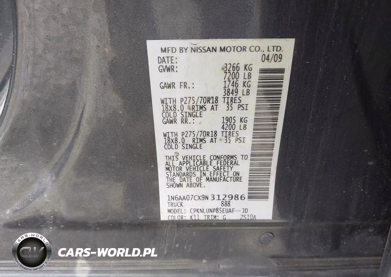 2009 Nissan Titan Pro-4X VIN:1N6AA07CX9N312986 - 9