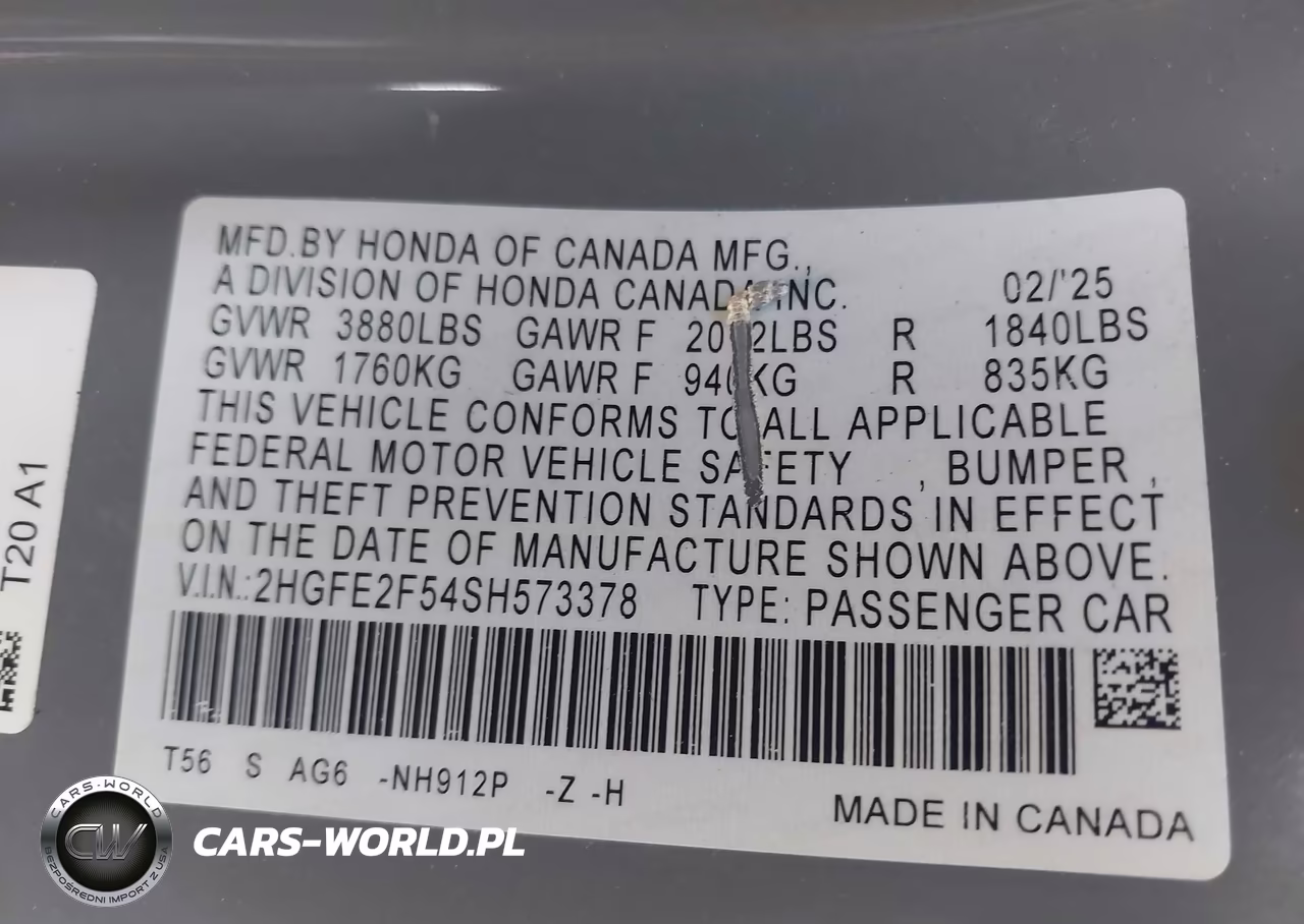 2025 Honda Civic Sport VIN:2HGFE2F54SH573378 - 9
