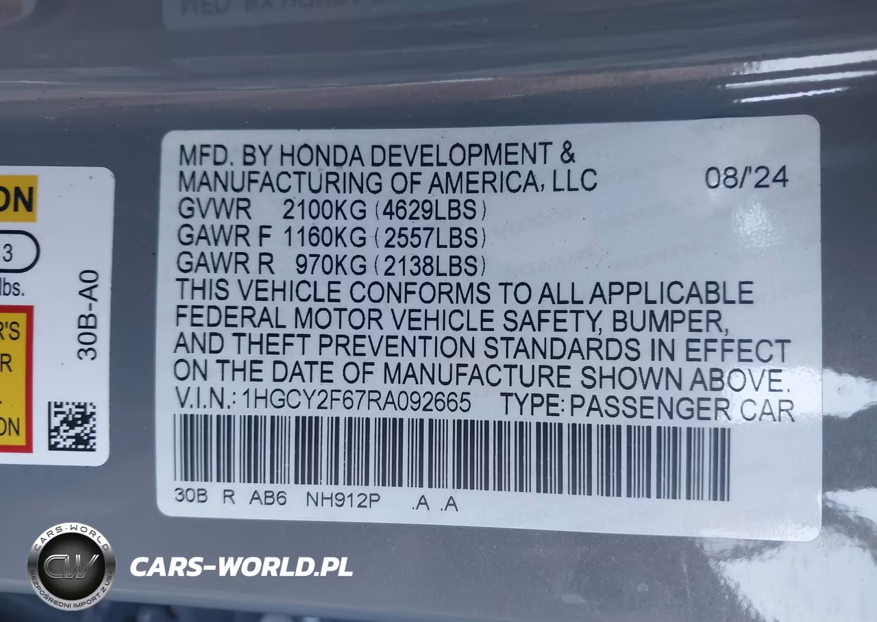 2024 Honda Accord Hybrid Ex-L VIN:1HGCY2F67RA092665 - 9
