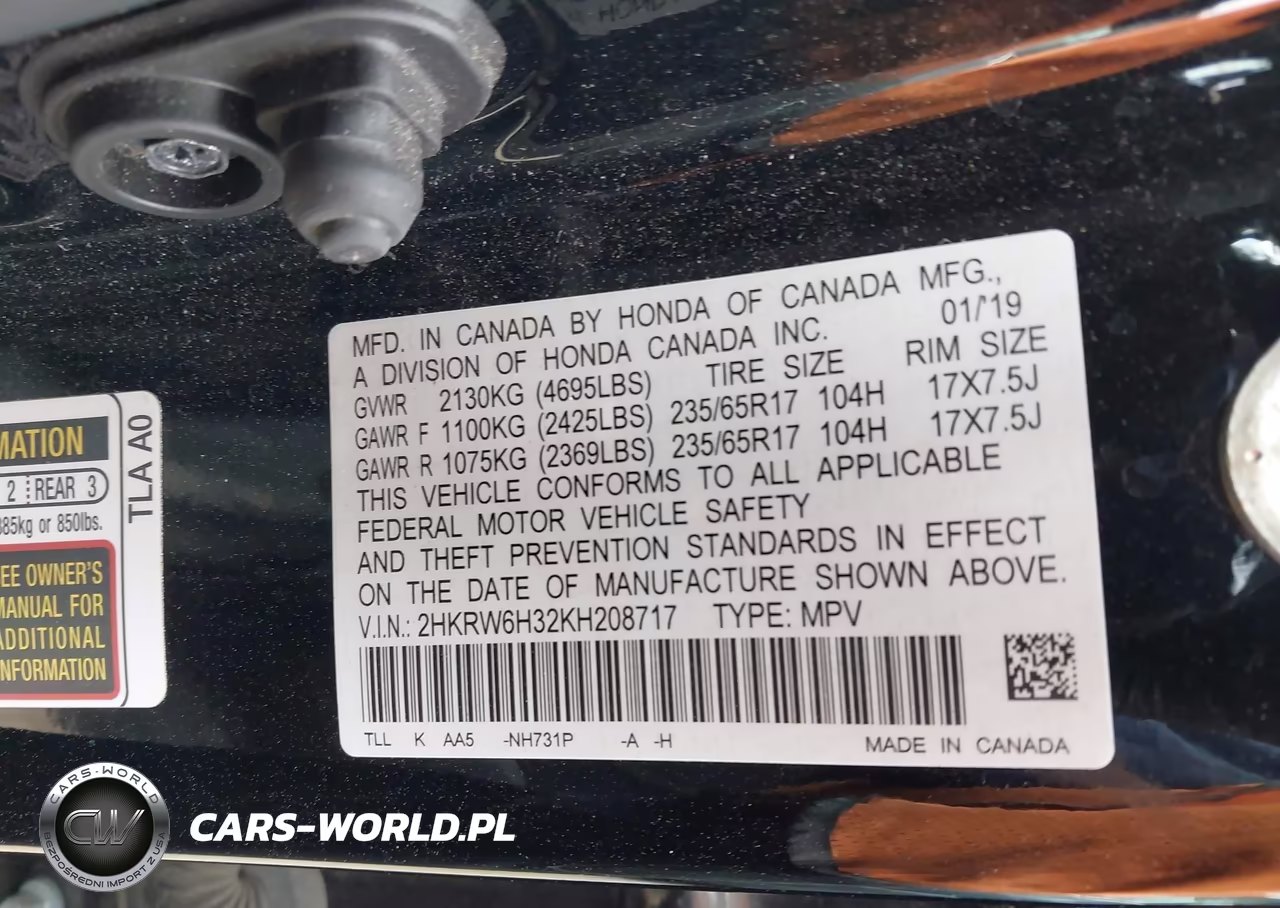 2019 Honda Cr-V Lx VIN:2HKRW6H32KH208717 - 9