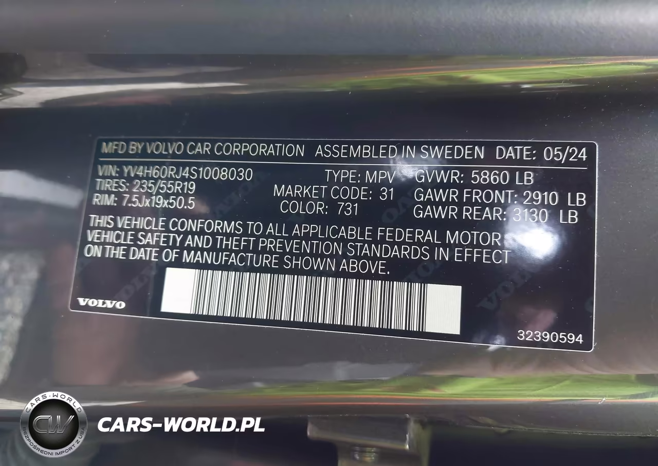2025 Volvo Xc60 Plug-In Hybrid Core, T8 Awd Electric-Gasoline, Dark VIN:YV4H60RJ4S1008030 - 9