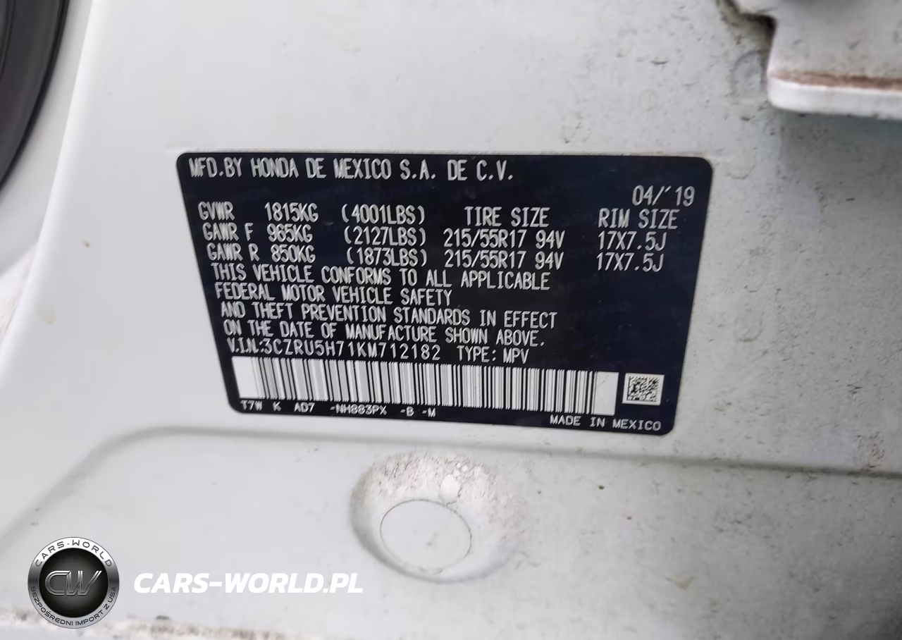 2019 Honda Hr-V Ex-L VIN:3CZRU5H71KM712182 - 9