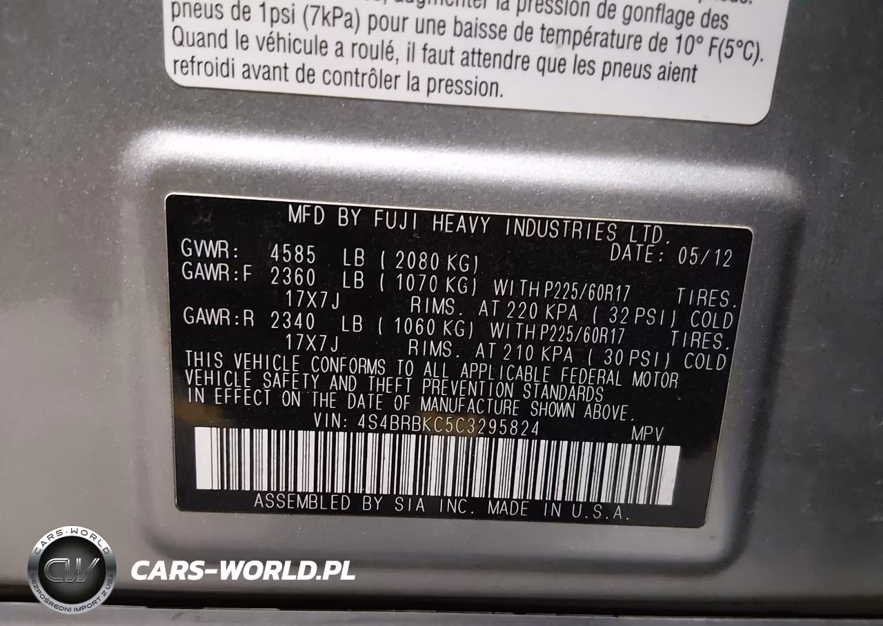 2012 Subaru Outback 2.5I Limited VIN:4S4BRBKC5C3295824 - 9