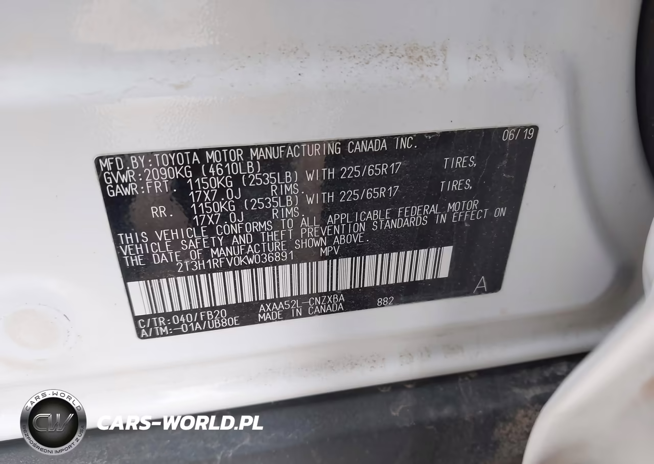2019 Toyota Rav4 Le VIN:2T3H1RFV0KW036891 - 9