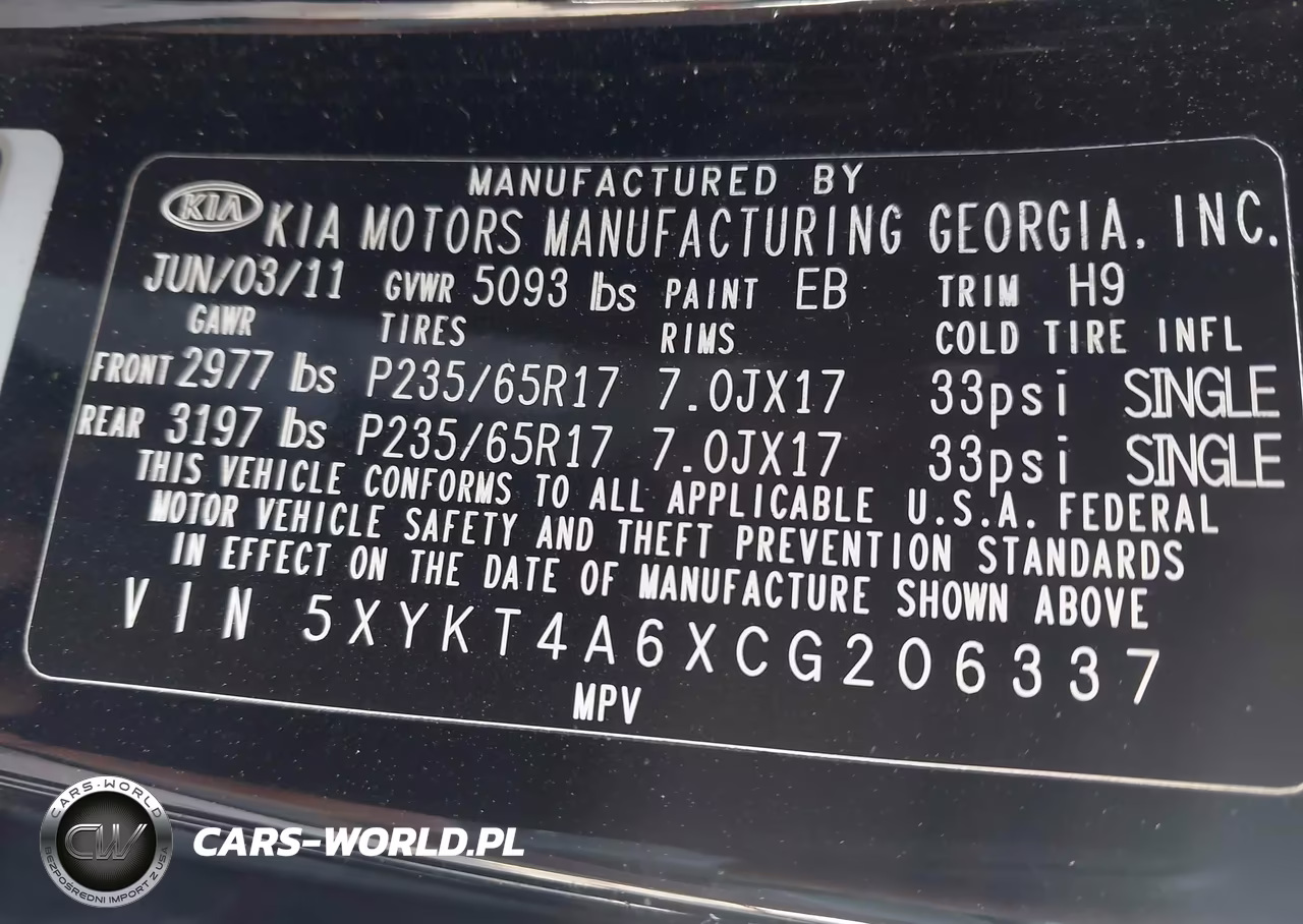 2012 Kia Sorento Lx VIN:5XYKT4A6XCG206337 - 9