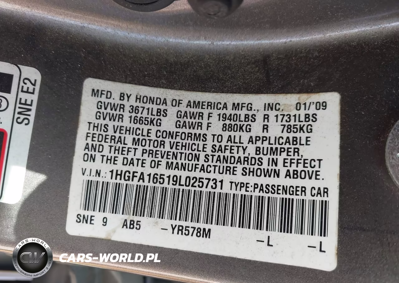 2009 Honda Civic Lx VIN:1HGFA16519L025731 - 9