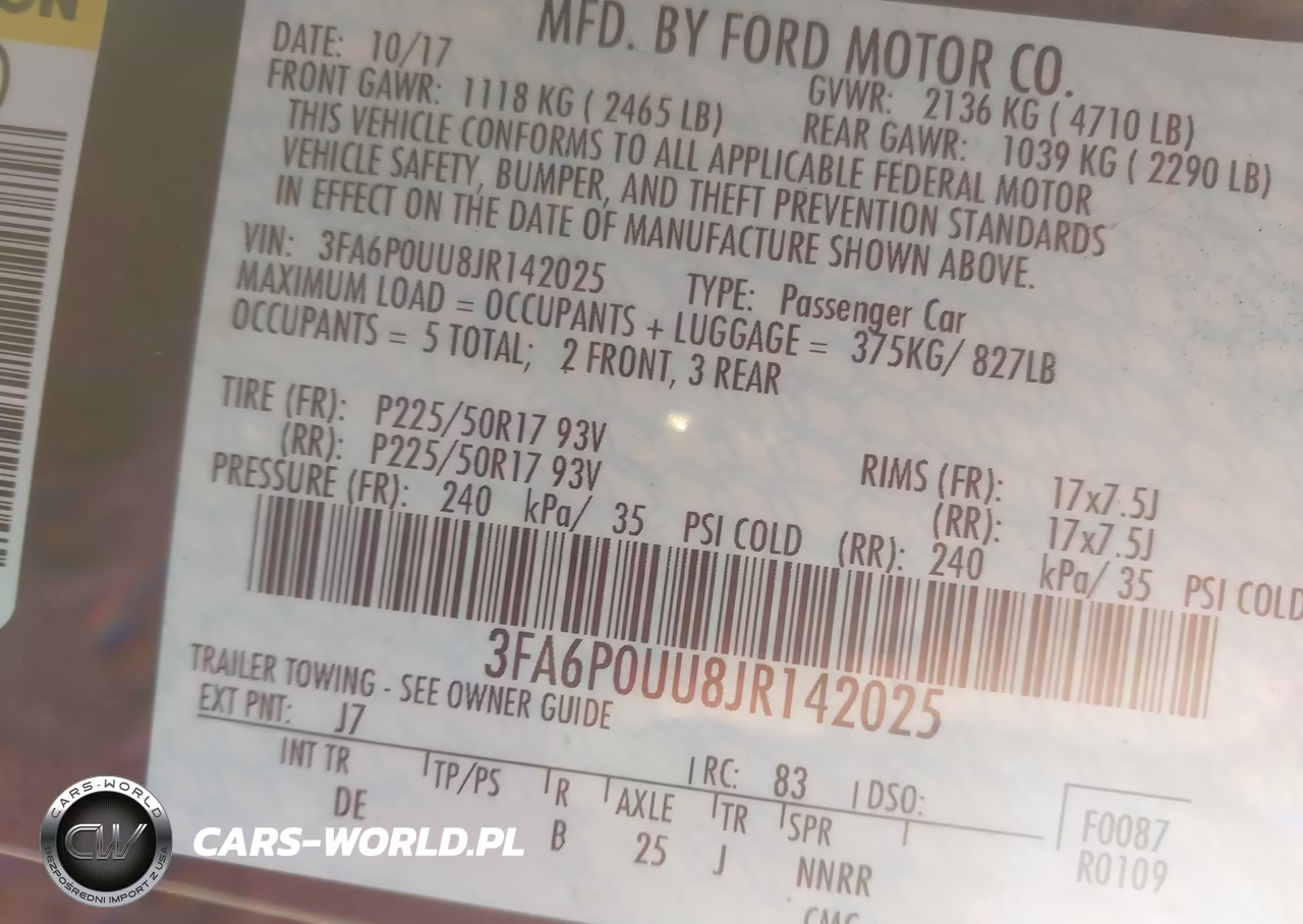 2018 Ford Fusion Hybrid S VIN:3FA6P0UU8JR142025 - 9
