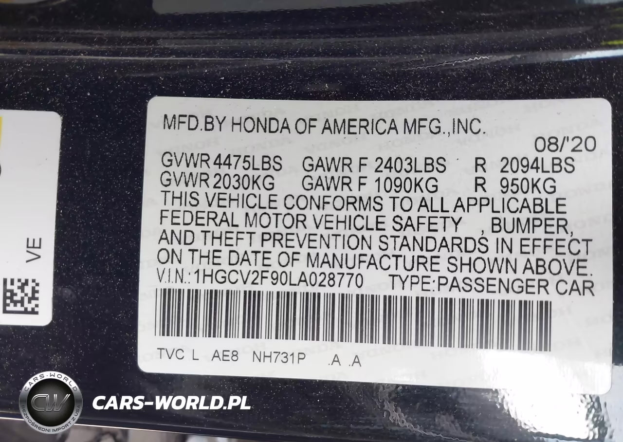 2020 Honda Accord Touring VIN:1HGCV2F90LA028770 - 9