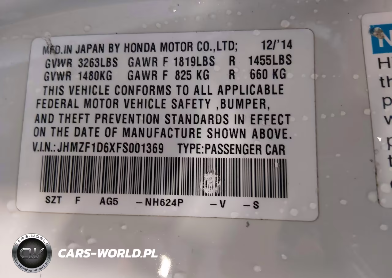 2015 Honda Cr-Z Ex VIN:JHMZF1D6XFS001369 - 9
