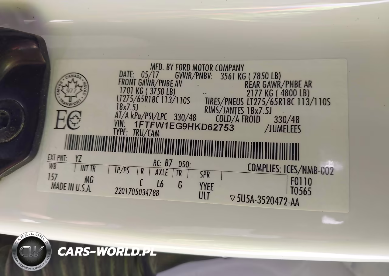 2017 Ford F-150 Xlt VIN:1FTFW1EG9HKD62753 - 9
