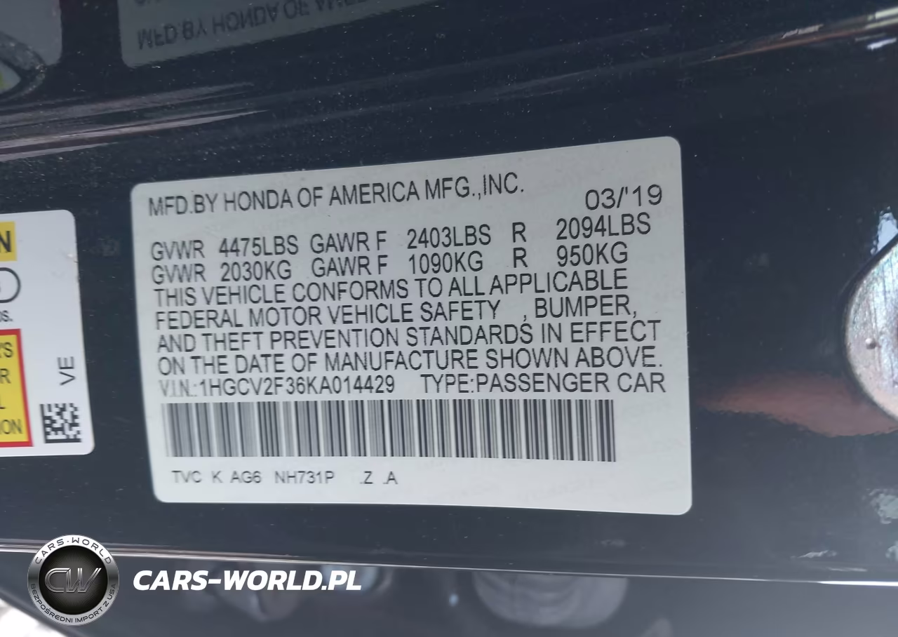 2019 Honda Accord Sport 2.0T VIN:1HGCV2F36KA014429 - 9