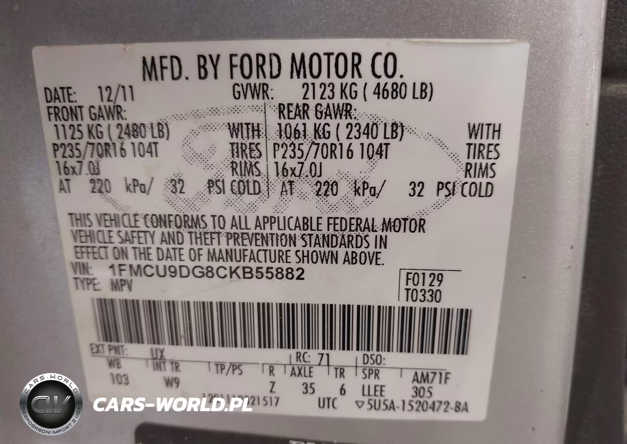 2012 Ford Escape Xlt VIN:1FMCU9DG8CKB55882 - 9