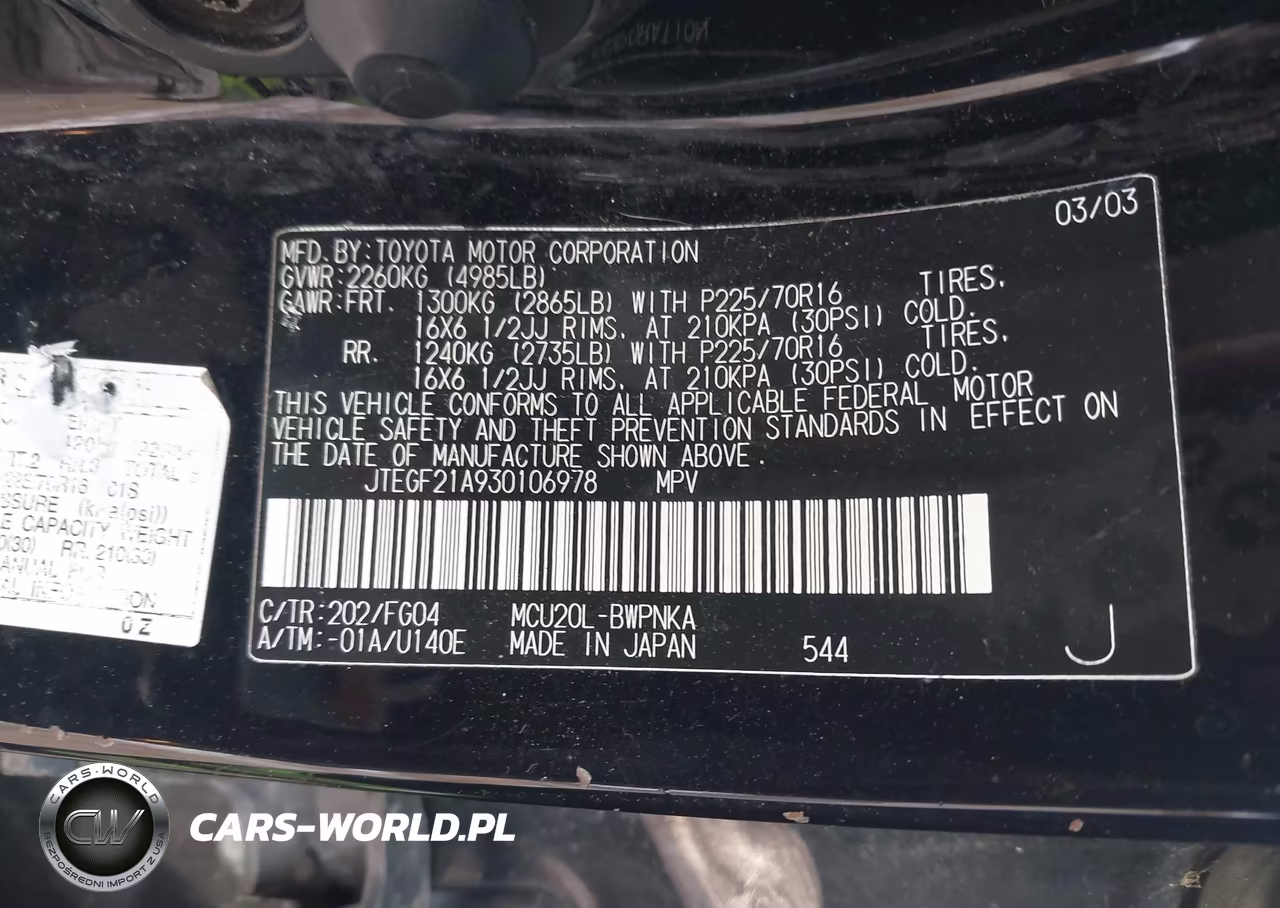 2003 Toyota Highlander V6 VIN:JTEGF21A930106978 - 9