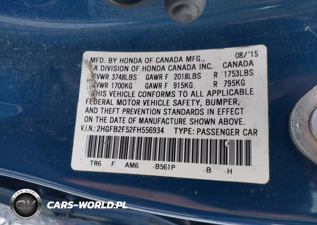2015 Honda Civic Lx VIN:2HGFB2F52FH556934 - 9