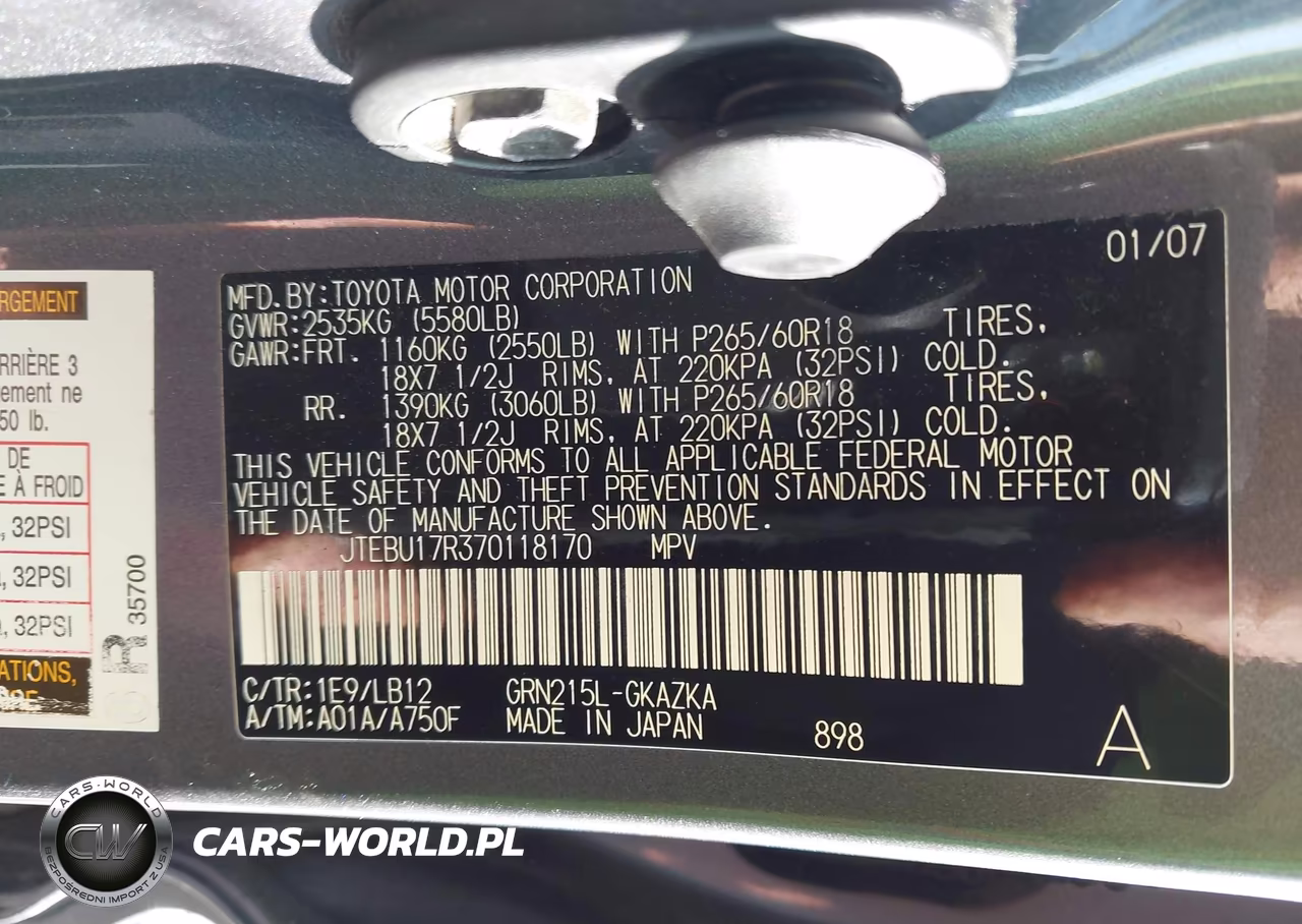 2007 Toyota 4Runner Limited V6 VIN:JTEBU17R370118170 - 9