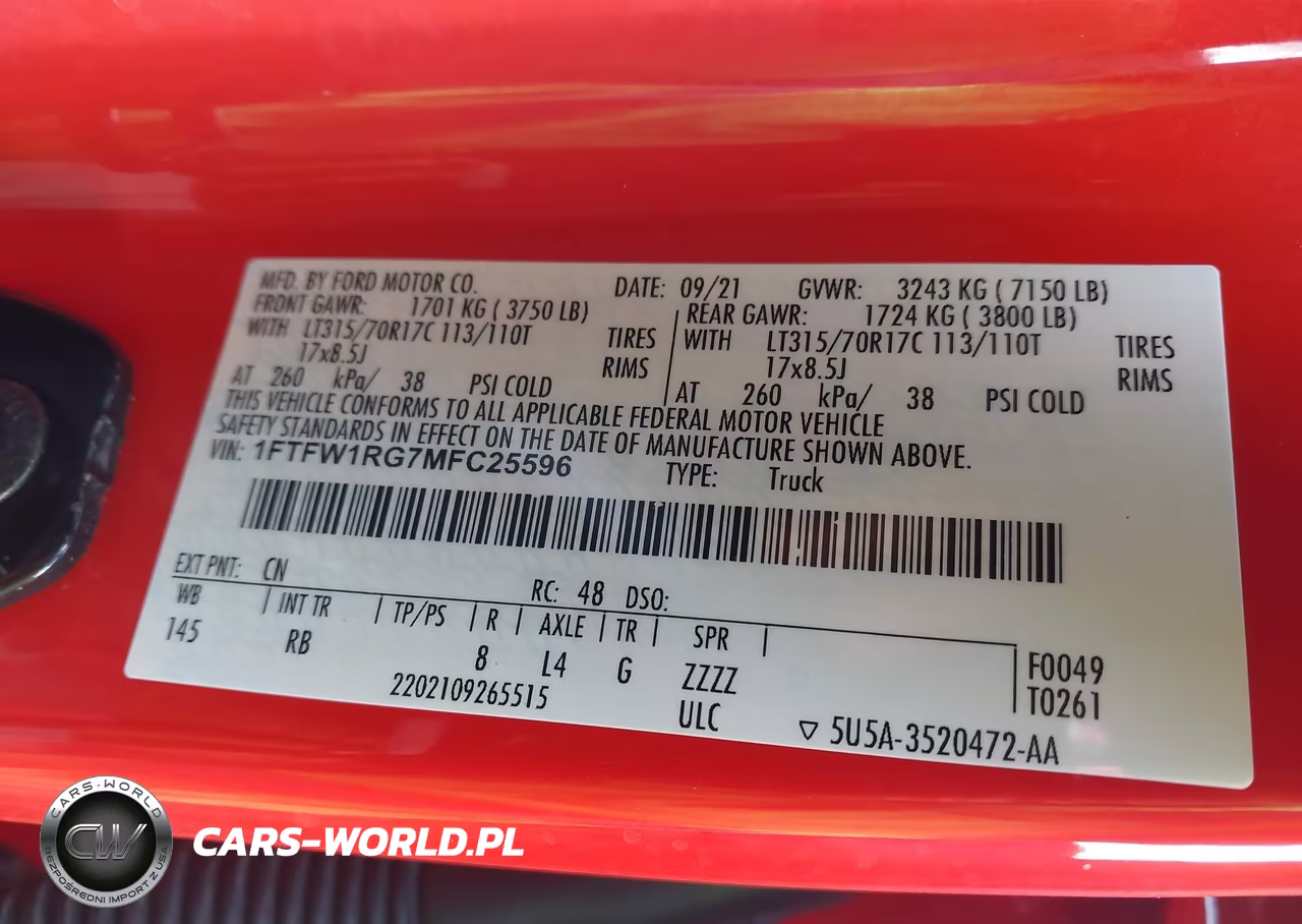 2021 Ford F-150 Raptor VIN:1FTFW1RG7MFC25596 - 9