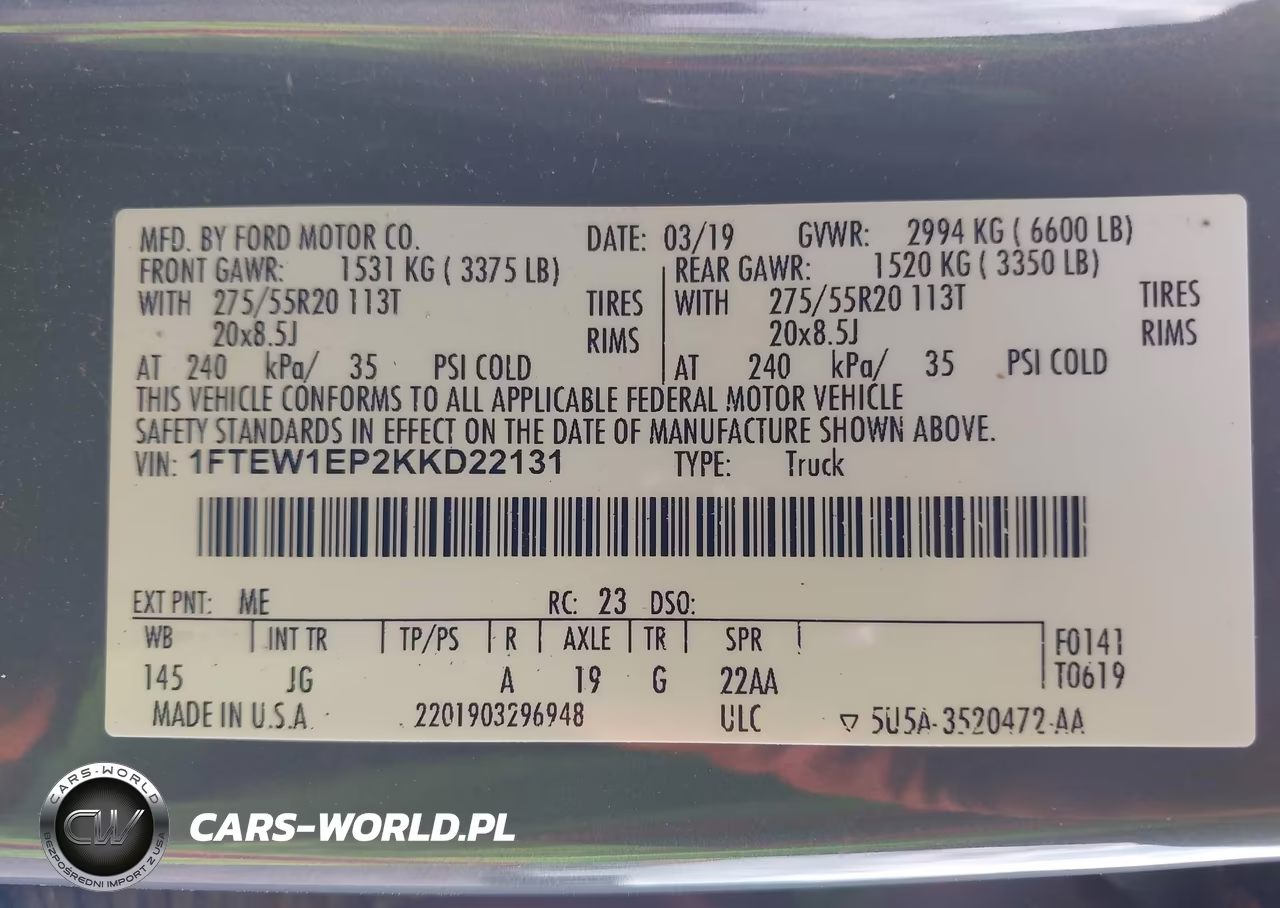 2019 Ford F-150 Xl VIN:1FTEW1EP2KKD22131 - 9