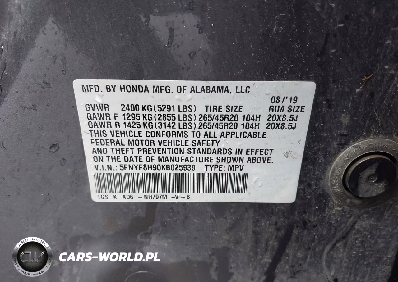 2019 Honda Passport Touring VIN:5FNYF8H90KB025939 - 9