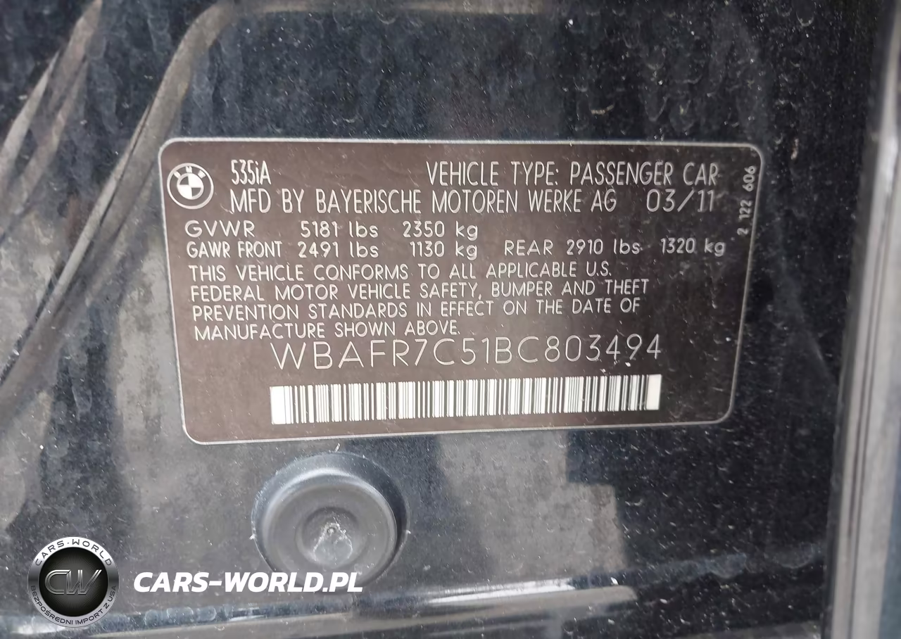 2011 BMW 535I VIN:WBAFR7C51BC803494 - 9