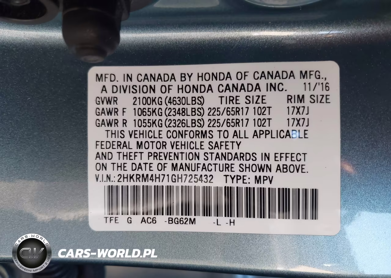 2016 Honda Cr-V Ex-L VIN:2HKRM4H71GH725432 - 9