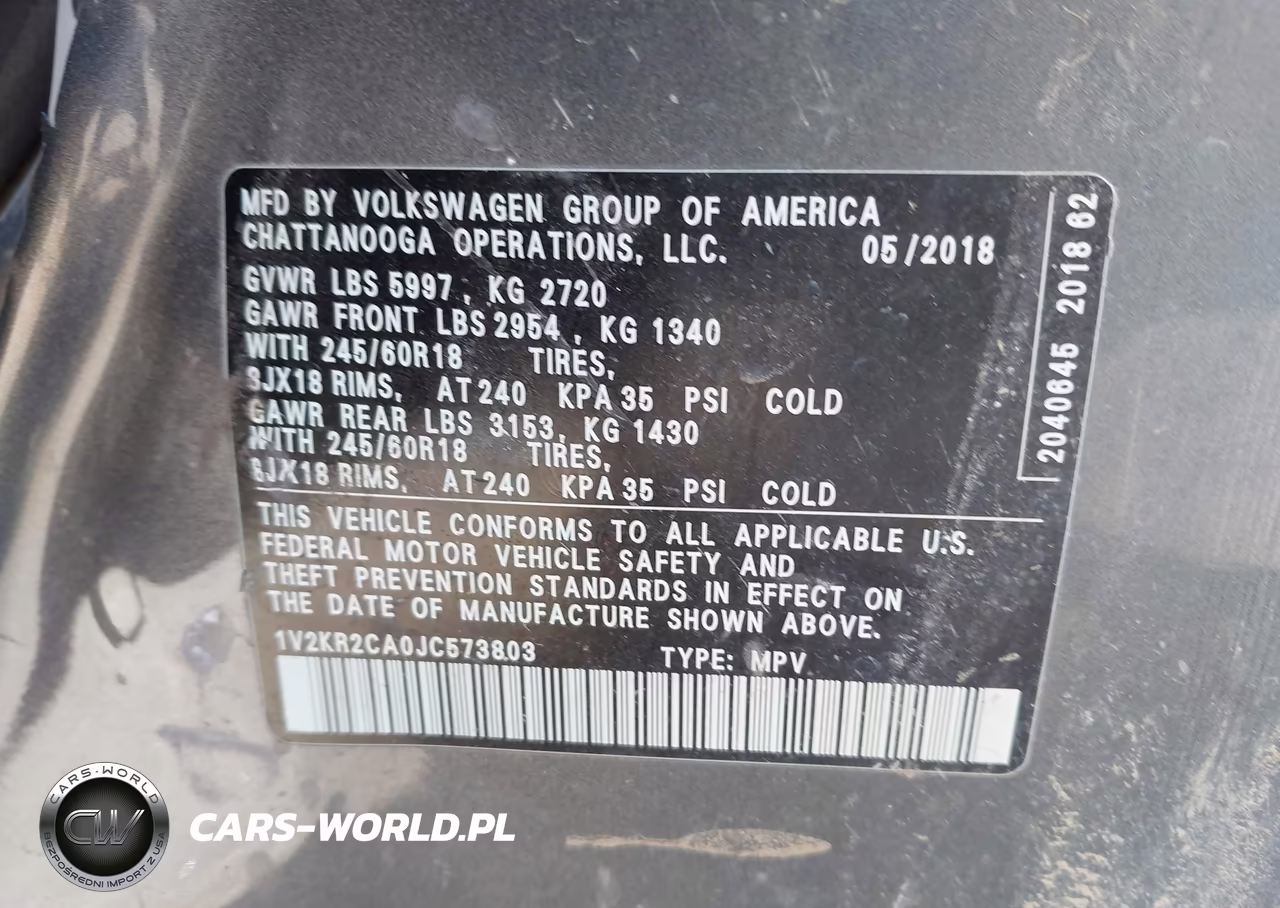 2018 Volkswagen Atlas 3.6L V6 Se VIN:1V2KR2CA0JC573803 - 9