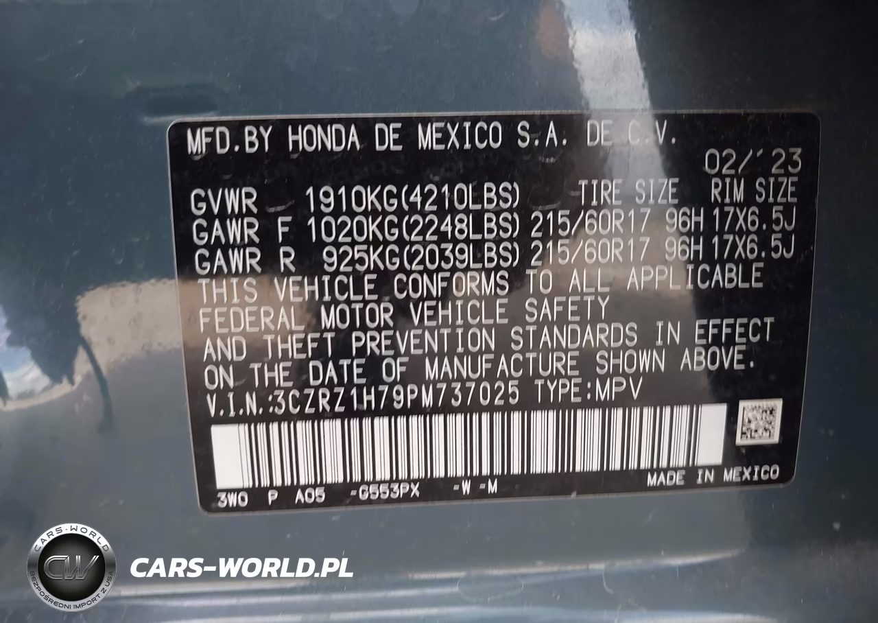 2023 Honda Hr-V 2Wd Ex-L VIN:3CZRZ1H79PM737025 - 9