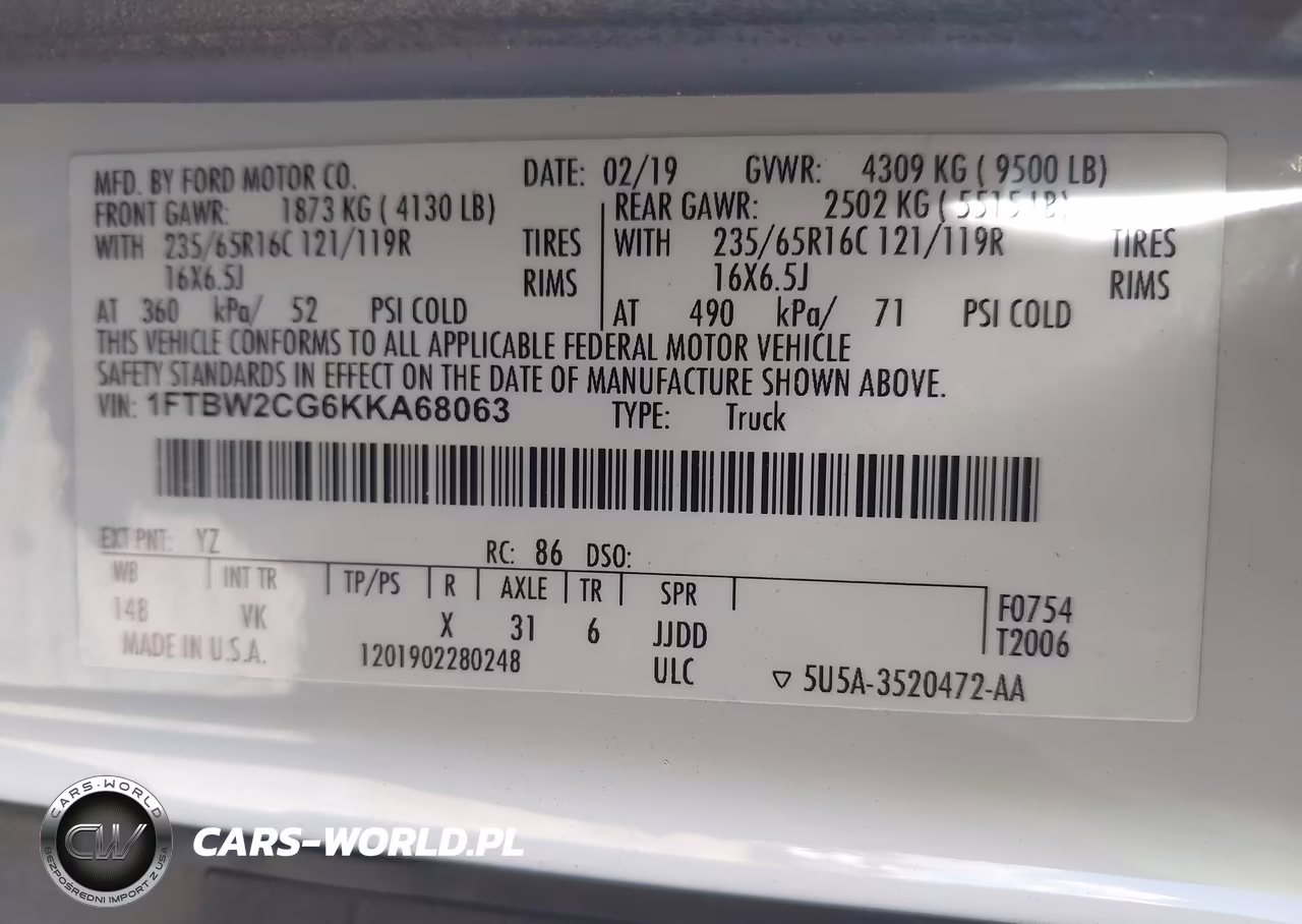 2019 Ford Transit-350 VIN:1FTBW2CG6KKA68063 - 9