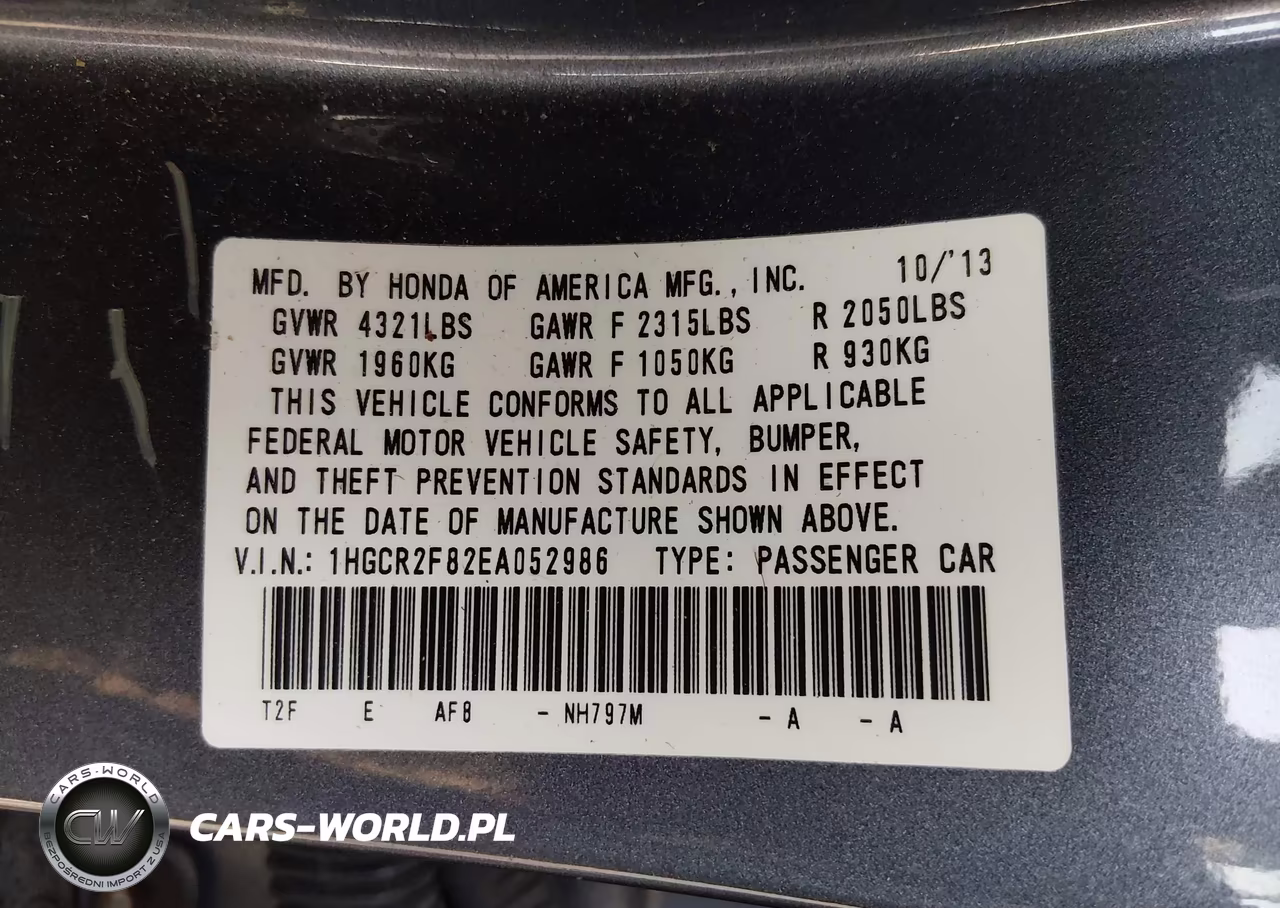 2014 Honda Accord Ex-L VIN:1HGCR2F82EA052986 - 9