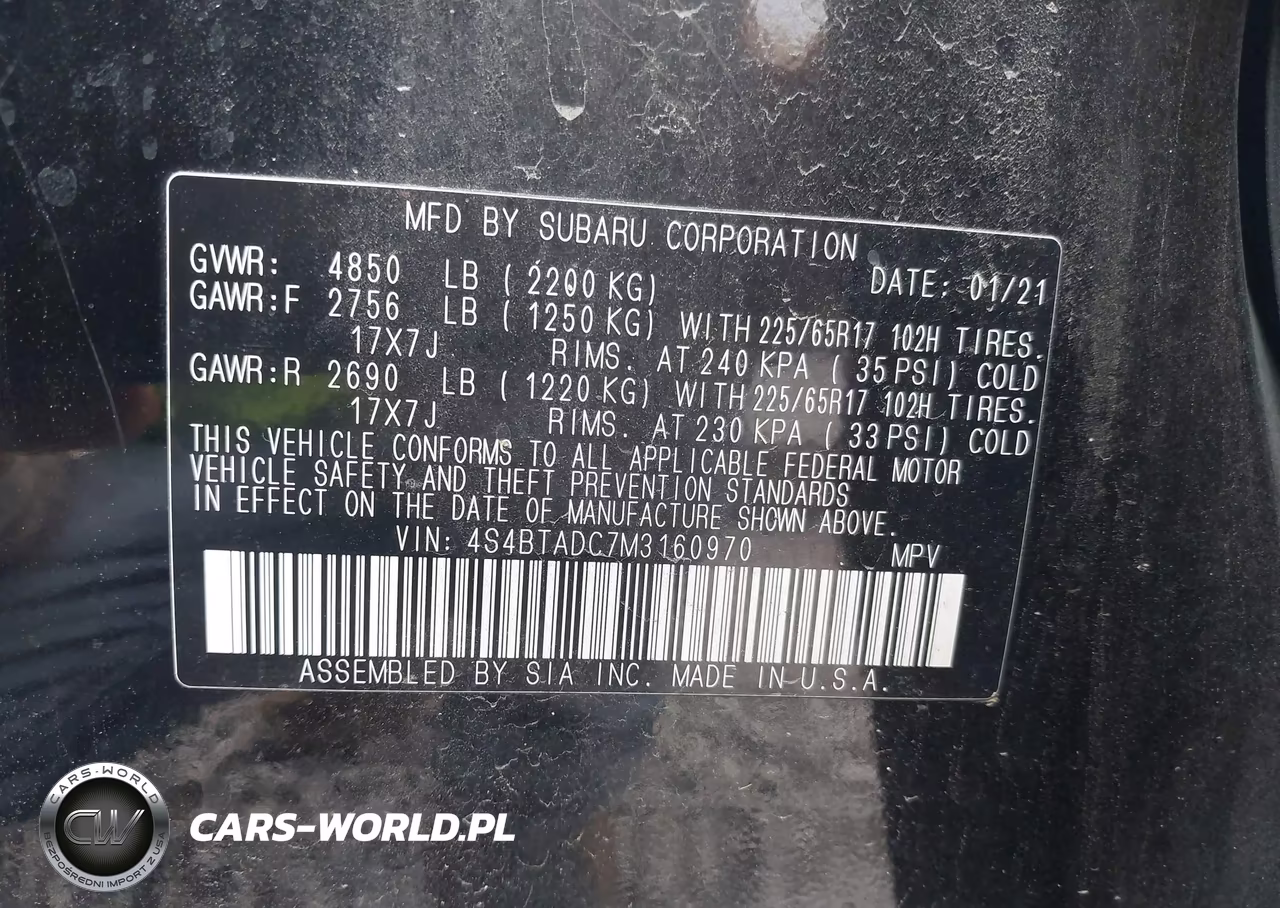 2021 Subaru Outback Premium VIN:4S4BTADC7M3160970 - 9