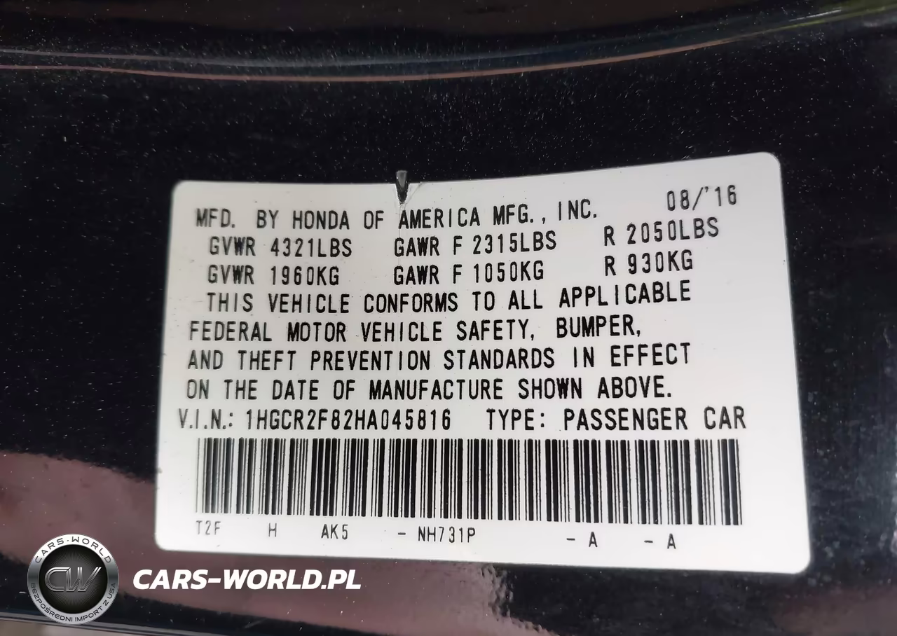 2017 Honda Accord Ex-L VIN:1HGCR2F82HA045816 - 9