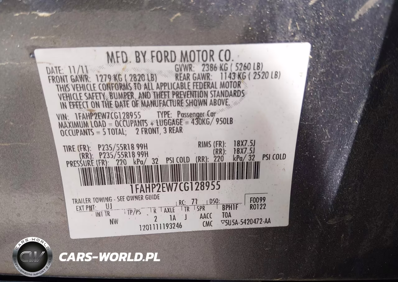 2012 Ford Taurus Sel VIN:1FAHP2EW7CG128955 - 9