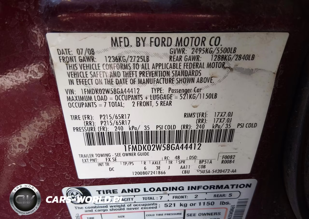 2008 Ford Taurus X Sel VIN:1FMDK02W58GA44412 - 9
