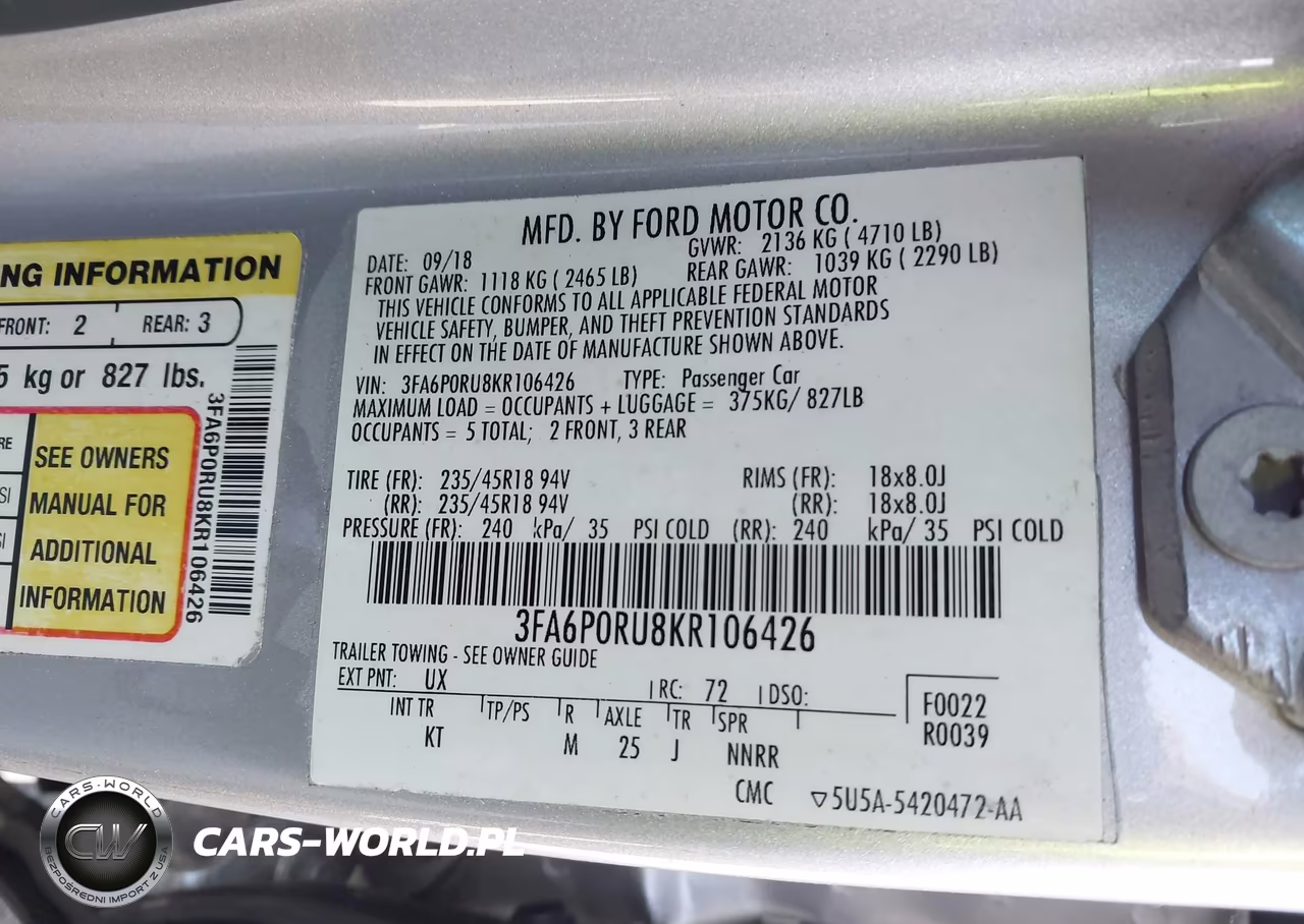 2019 Ford Fusion Hybrid Titanium VIN:3FA6P0RU8KR106426 - 9