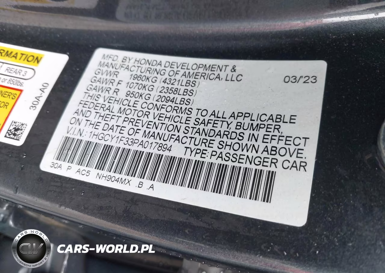 2023 Honda Accord Ex VIN:1HGCY1F33PA017894 - 9