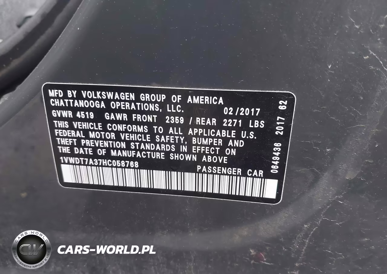 2017 Volkswagen Passat 1.8T R-Line VIN:1VWDT7A37HC058768 - 9