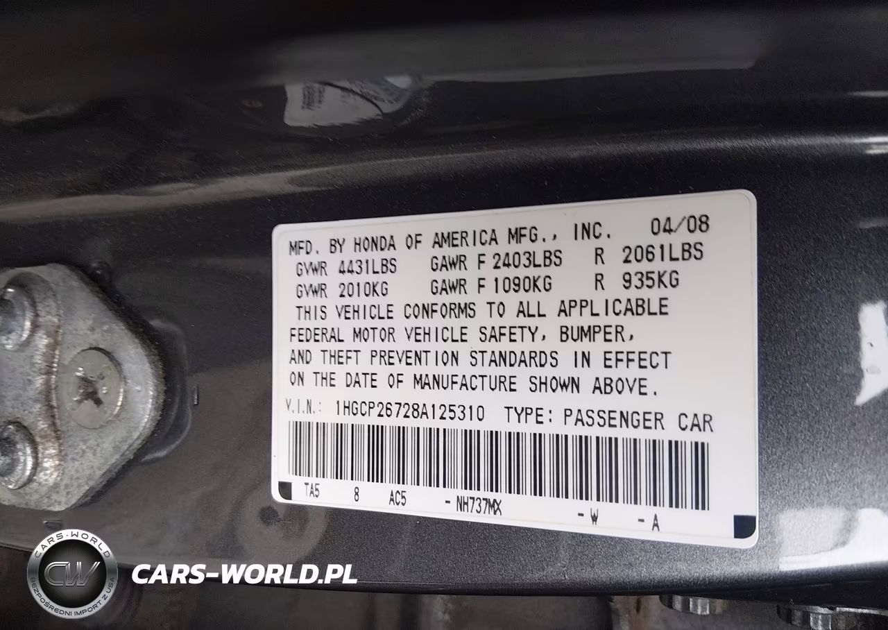 2008 Honda Accord 2.4 Ex VIN:1HGCP26728A125310 - 9