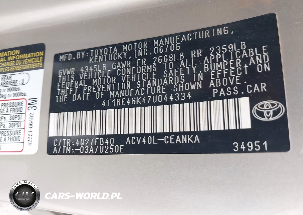 2007 Toyota Camry Le VIN:4T1BE46K47U044334 - 9