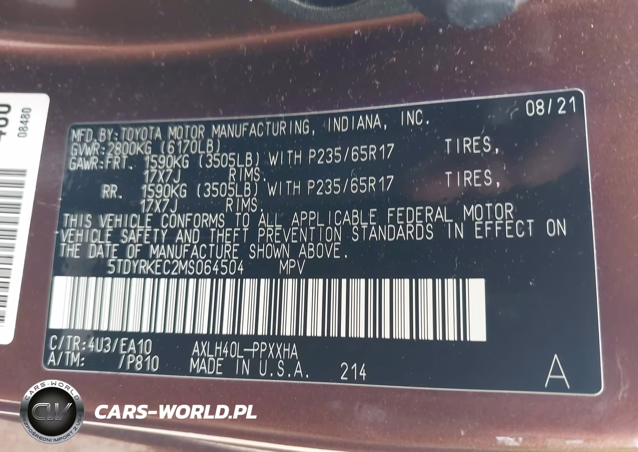 2021 Toyota Sienna Xle VIN:5TDYRKEC2MS064504 - 9