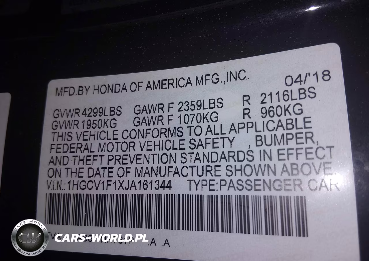 2018 Honda Accord Lx VIN:1HGCV1F1XJA161344 - 9