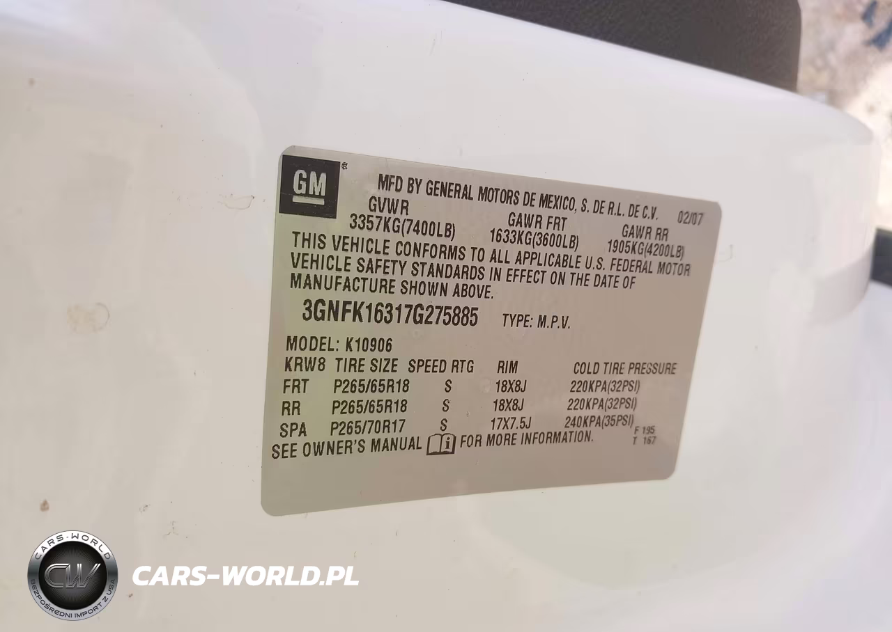 2007 Chevrolet Suburban 1500 Lt VIN:3GNFK16317G275885 - 9