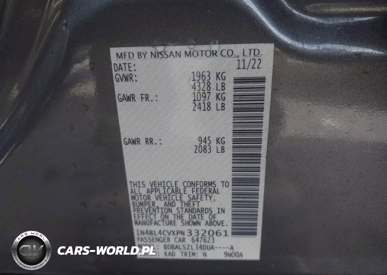 2023 Nissan Altima Sr Fwd VIN:1N4BL4CVXPN332061 - 9