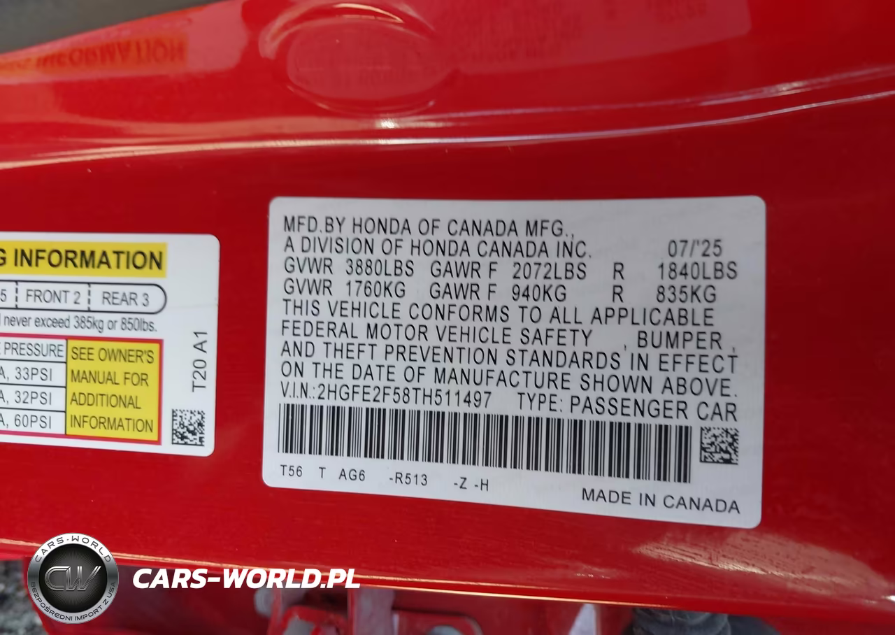 2026 Honda Civic Sport VIN:2HGFE2F58TH511497 - 9