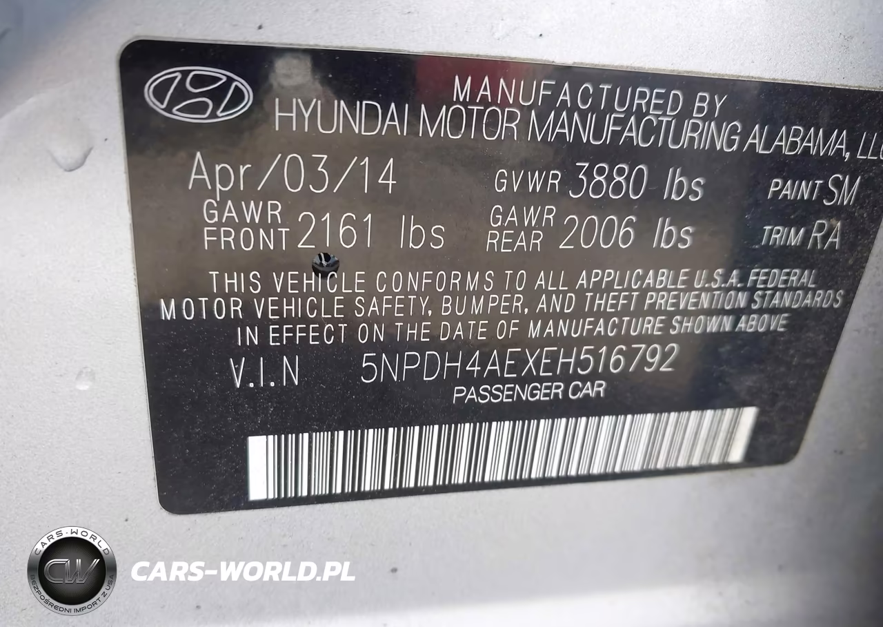 2014 Hyundai Elantra Se VIN:5NPDH4AEXEH516792 - 9